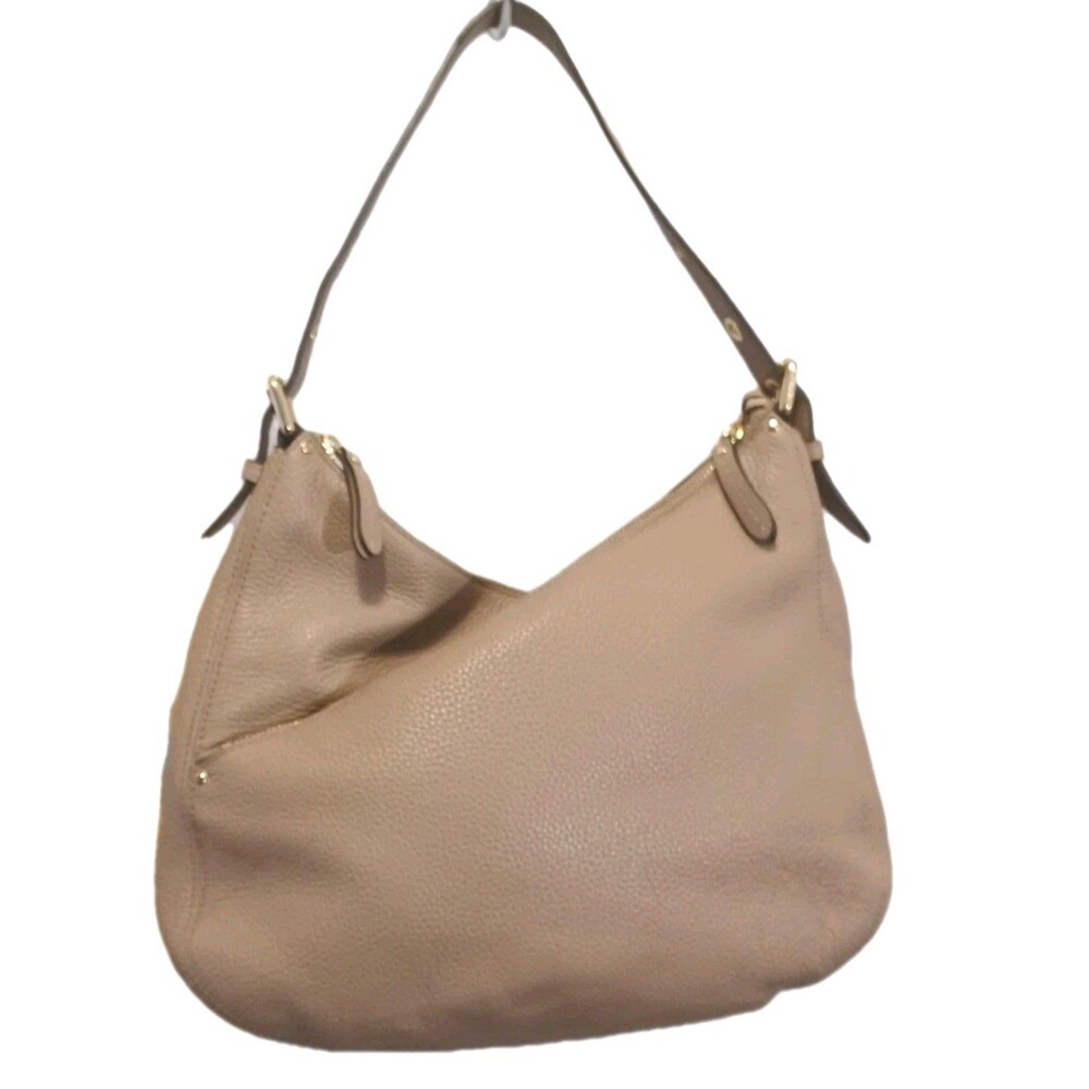 Michael Kors Lea Tan Pebble Leather Boho Shoulder Bag 2 Zipper Compartments - Picture 3 of 12